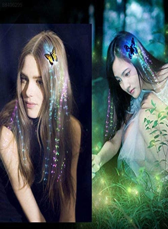 ZEVESTY LED Flashing Light Butterfly Hair Clip,Fairy Hair Glitter, Extensions,Flash Braid Extension Fiber Barrettes Glowing Flash Braid Clip Navratri Hairpin Wigs Multicolour Pack Of 4 - Image 2